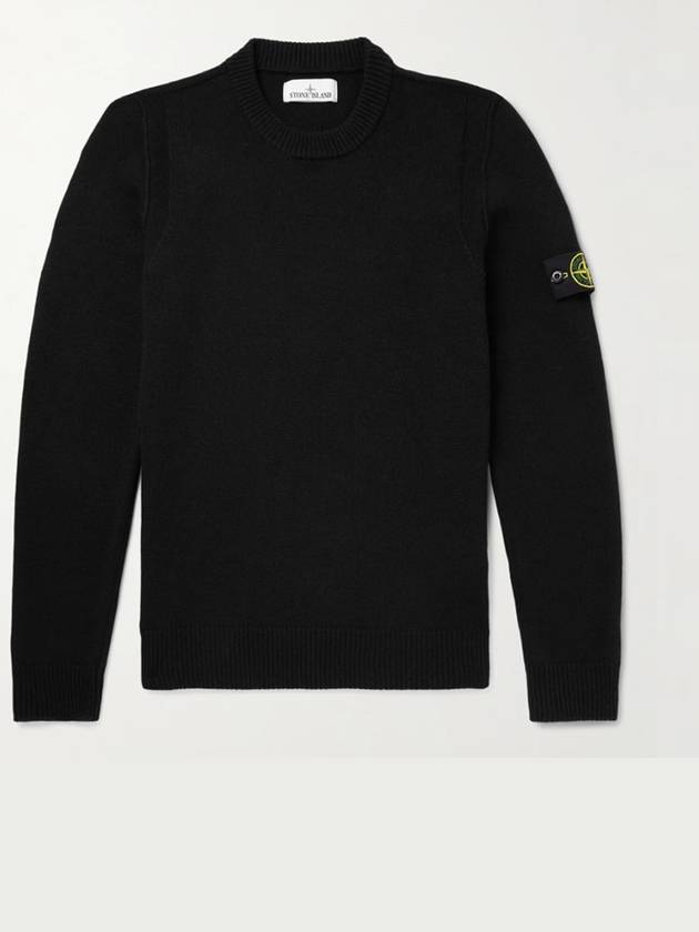 Logo Patch Crew Neck Wool Knit Top Black - STONE ISLAND - BALAAN 3