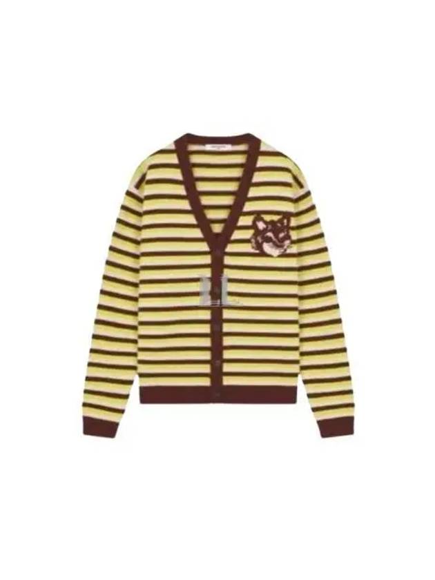 Fox Head Intarsia Striped Comfort Cardigan Pecan Wild Bergamot - MAISON KITSUNE - BALAAN 2