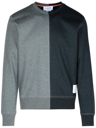 Contrast Stitching Crew Neck Cotton Milano Sweater Grey - THOM BROWNE - BALAAN 2