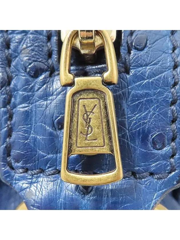 YSL Yip 168238 Rive Gauche Blue Ostrich Leather Tote Bag Shoulder Strap - SAINT LAURENT - BALAAN 5