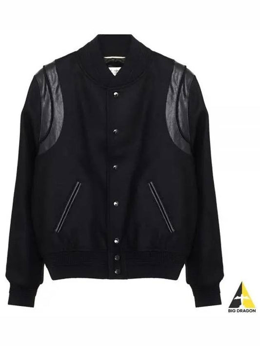 Women's Wool Varsity Bomber Jacket Black - SAINT LAURENT - BALAAN 2