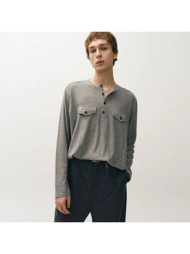 Ribbed henley neck long sleeve t shirt gray - NOIRER - BALAAN 1