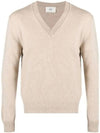 Men's Heart Logo V-Neck Cashmere Knit Top Beige - AMI - BALAAN 1