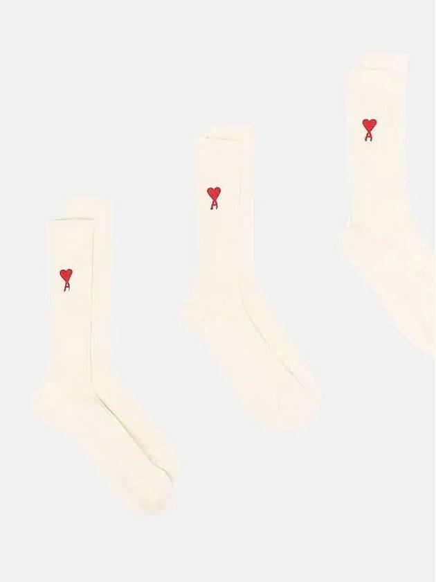 Embroidered Logo 3 Pack Socks Ivory - AMI - BALAAN 4