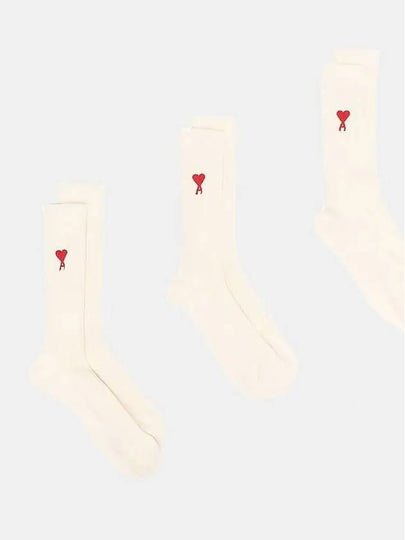 Embroidered Logo 3 Pack Socks Ivory - AMI - BALAAN 2