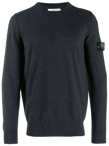 Men's Wappen Patch Crew Neck Wool Knit Top Charcoal - STONE ISLAND - BALAAN 1