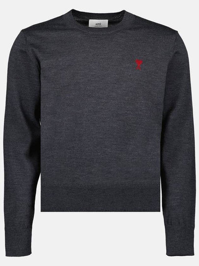 Heart Embroidered Logo Crew Neck Knit Top Heather Grey - AMI - BALAAN 2