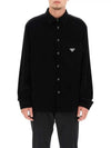 Triangle Logo Corduroy Long Sleeve Shirt Black - PRADA - BALAAN 4