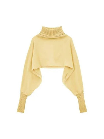 Women s Hairy Wool Turtleneck Poncho Yellow 270231 - HERNO - BALAAN 1