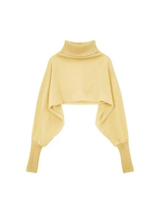 Women s Hairy Wool Turtleneck Poncho Yellow 270231 - HERNO - BALAAN 1