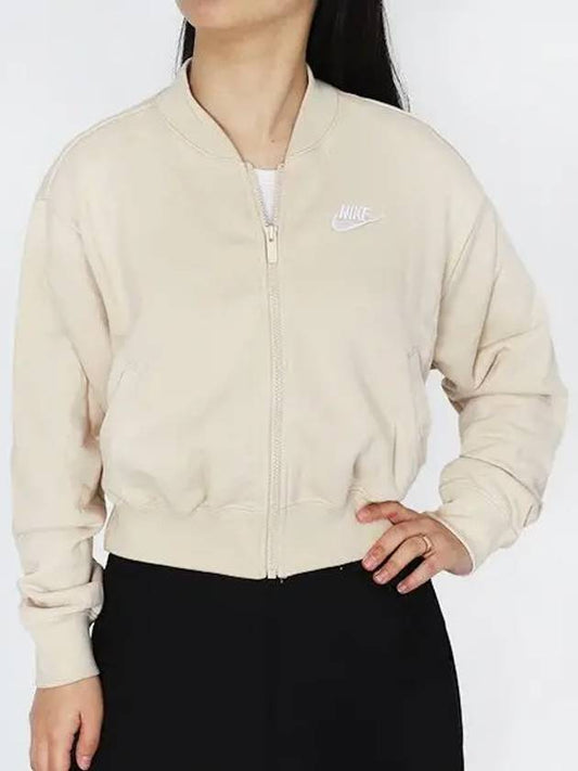 Sportswear Club Fleece Oversized Crop Zip-Up Jacket Beige - NIKE - BALAAN 2