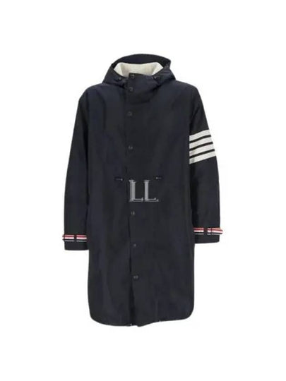 Cordura Merino Baby Cable Hooded 3/4 Mack Jacket Navy - THOM BROWNE - BALAAN 2