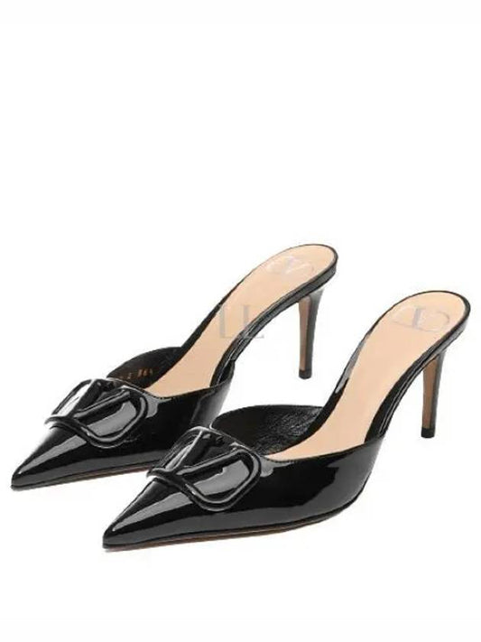 V Logo Leather Sandal Heels Black - VALENTINO - BALAAN 2