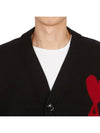 Heart Logo V Neck Wool Cardigan Black - AMI - BALAAN 7