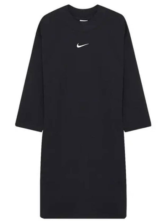 Women's Sportswear Fleece 3Q Logo Short Dress Black - NIKE - BALAAN 1