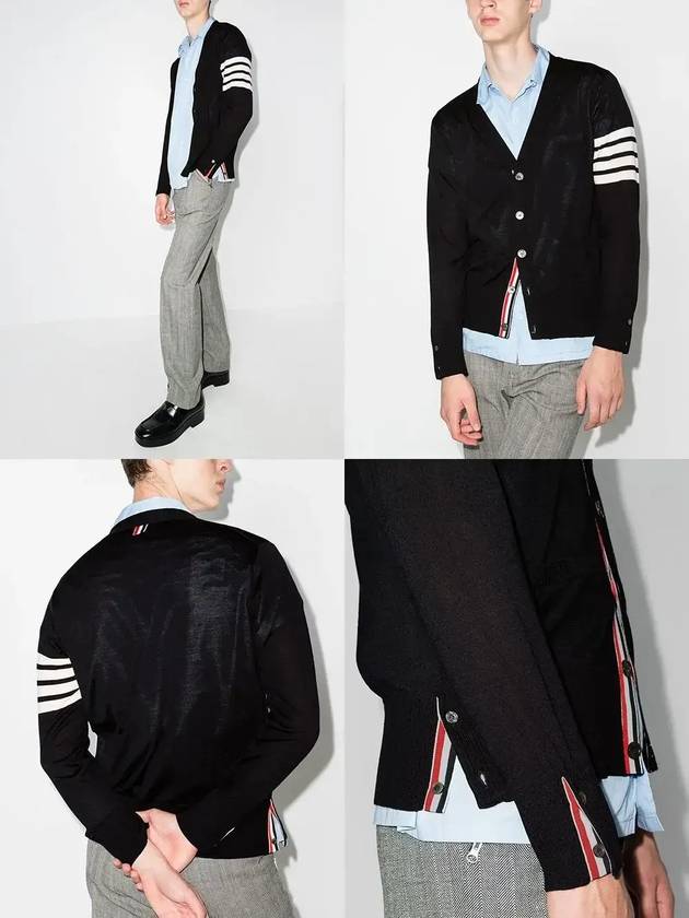 Men's Sustainable Classic Diagonal Wool Cardigan Navy - THOM BROWNE - BALAAN 4