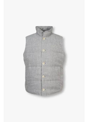 Men s Linen Blend Down Padded Vest Melange Gray - BRUNELLO CUCINELLI - BALAAN 1