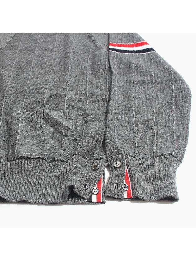 RWB V-neck Striped Virgin Wool Cardigan Grey - THOM BROWNE - BALAAN 5