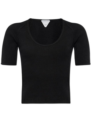 Ribbed Jersey Short Sleeve T-Shirt Black - BOTTEGA VENETA - BALAAN 1