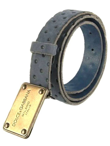 Plate Gold Buckle Leather Belt Blue - DOLCE&GABBANA - BALAAN 1