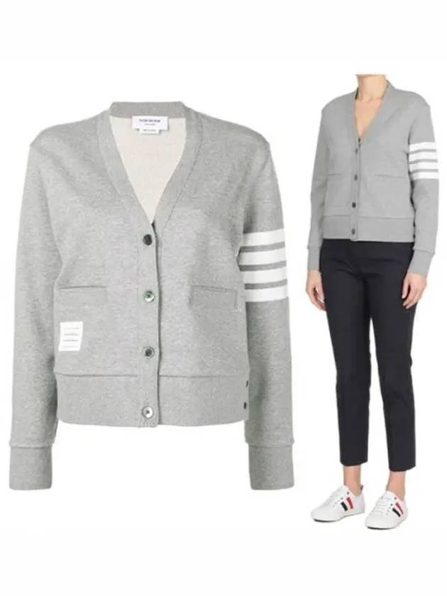 4-Bar Loopback Jersey Cardigan Light Grey - THOM BROWNE - BALAAN 2