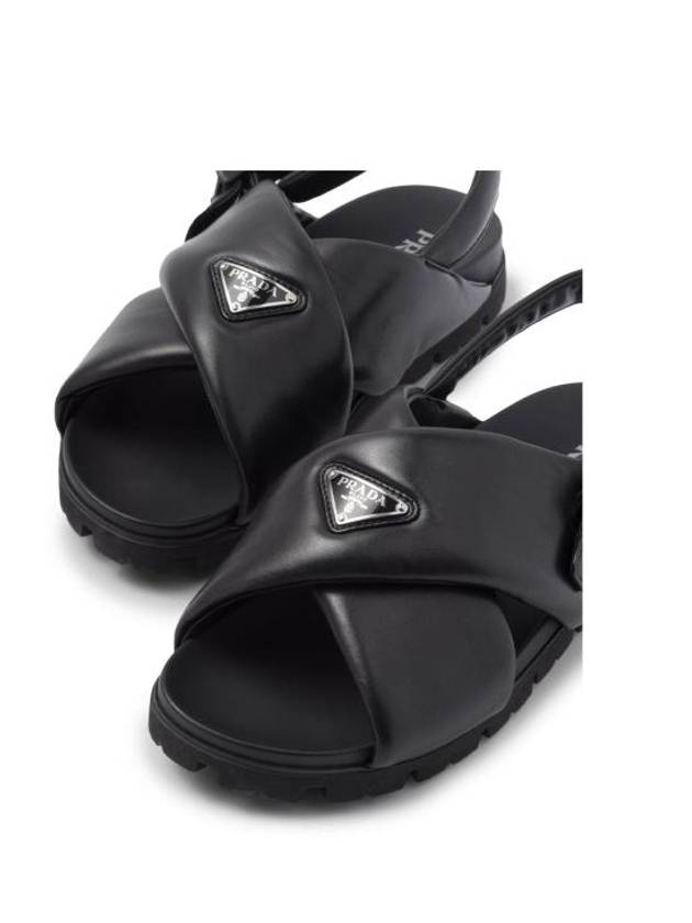 Padded Nappa Leather Crisscross Sandals Black - PRADA - BALAAN 5