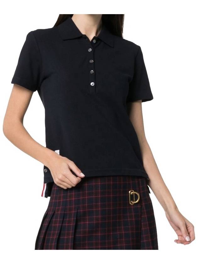 Classic Pique Center Back Stripe Relaxed Fit Short Sleeve Polo Shirt Navy - THOM BROWNE - BALAAN 5