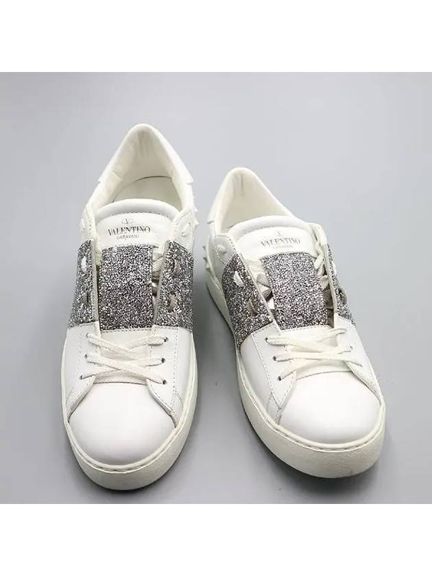 White Color Rockstud Glitter Sneakers 250MM - VALENTINO - BALAAN 1