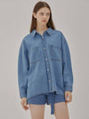 RYUL+WAI: Denim Back Tuck Oversized Shirt Blue - RYUL+WAI: - BALAAN 2