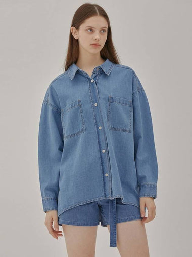 RYUL+WAI: Denim Back Tuck Oversized Shirt Blue - RYUL+WAI: - BALAAN 1