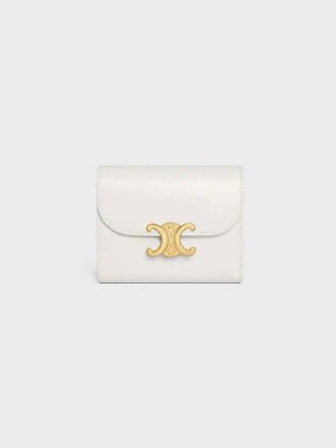 Triomphe Small Shiny Calfskin Half Wallet White - CELINE - BALAAN 1