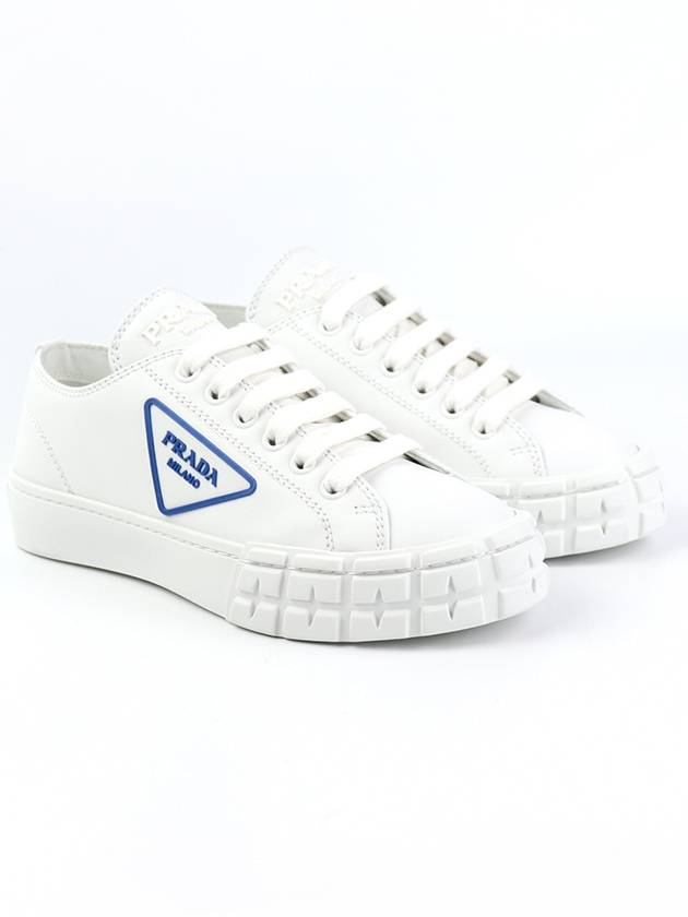 blue triangle logo low top sneakers white - PRADA - BALAAN.