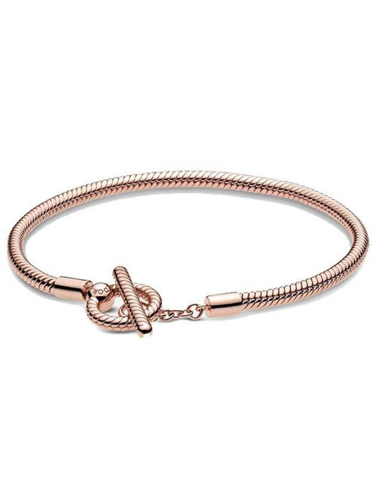 Moment T-Bar Snake Chain Bracelet Rose Gold - PANDORA - BALAAN.