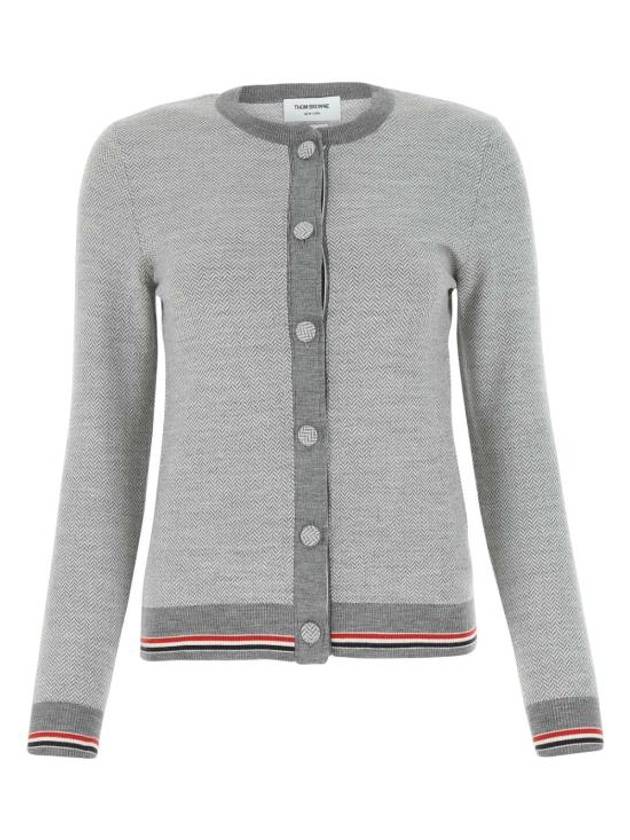 Herringbone Crew Neck Wool Cardigan Light Grey - THOM BROWNE - BALAAN 2