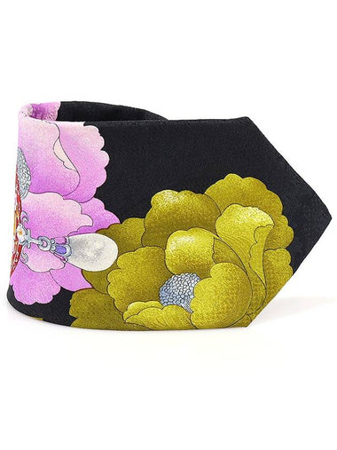 100 silk black flower pattern tie - LEONARD - BALAAN 1