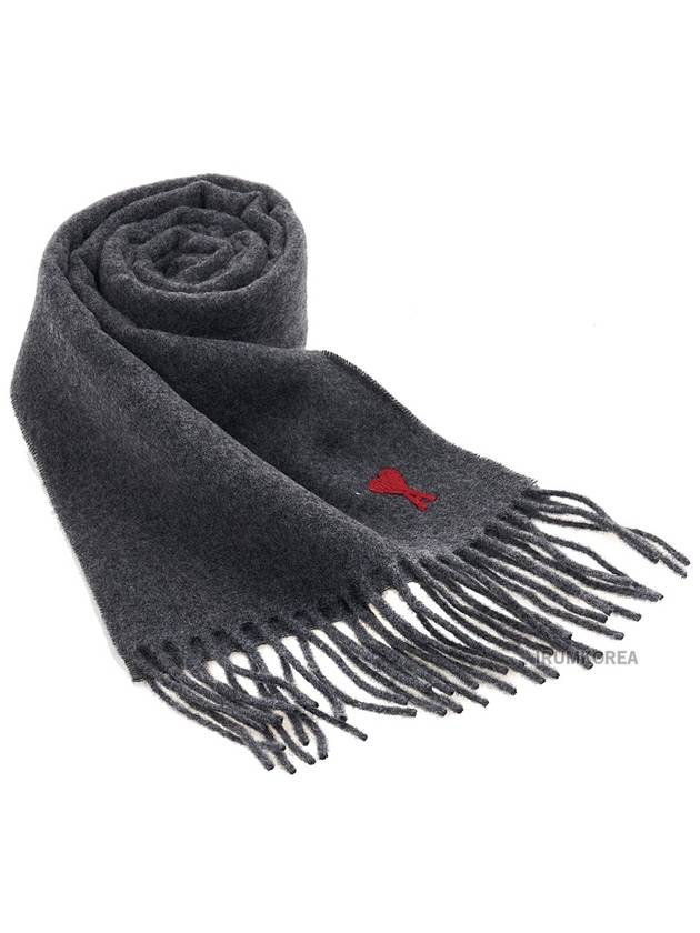 Small Heart Logo Classic Wool Scarf Dark Grey - AMI - BALAAN 11