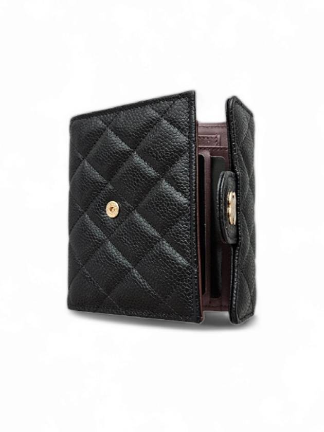 Small Classic Flap Wallet Grained Calfskin Silver Black - CHANEL - BALAAN 5