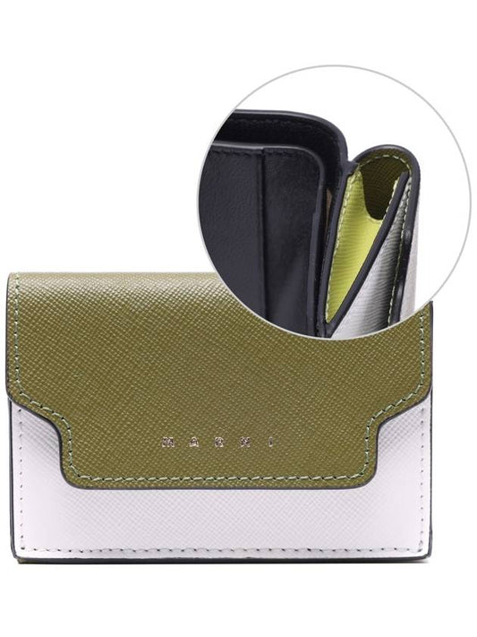 Saffiano Color Block Tri-Fold Half Wallet Green - MARNI - BALAAN 2