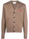 Heart A Logo V-neck Cardigan Brown - AMI - BALAAN 2