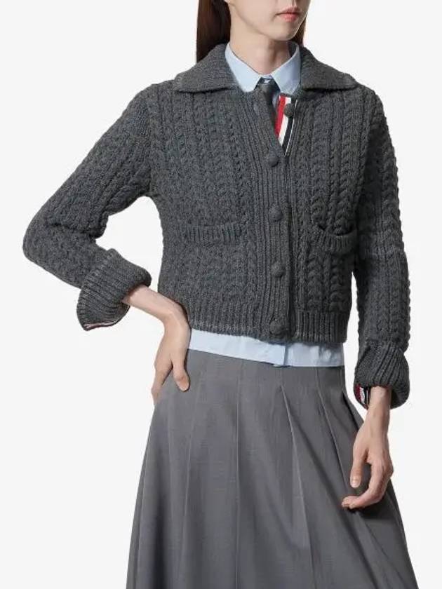 Chunky Links Stitch 4 Bar Polo Merino Wool Cardigan Grey - THOM BROWNE - BALAAN 2