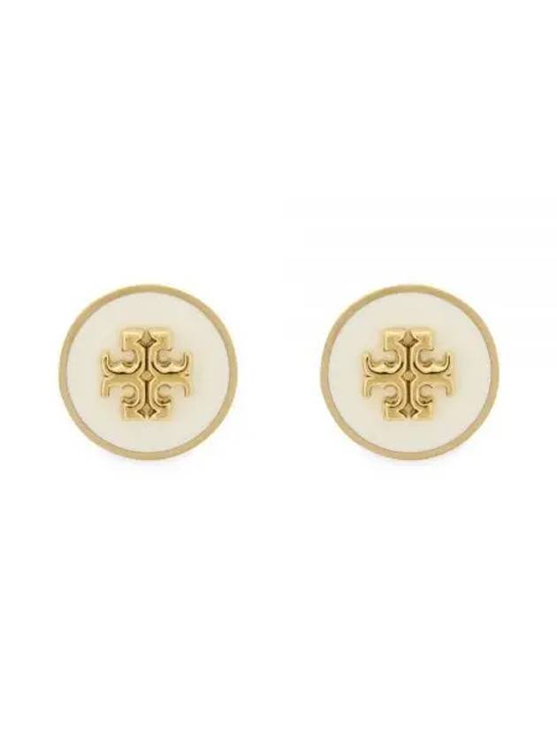 Kira Enamel Circle Stud Earrings White Gold - TORY BURCH - BALAAN 2