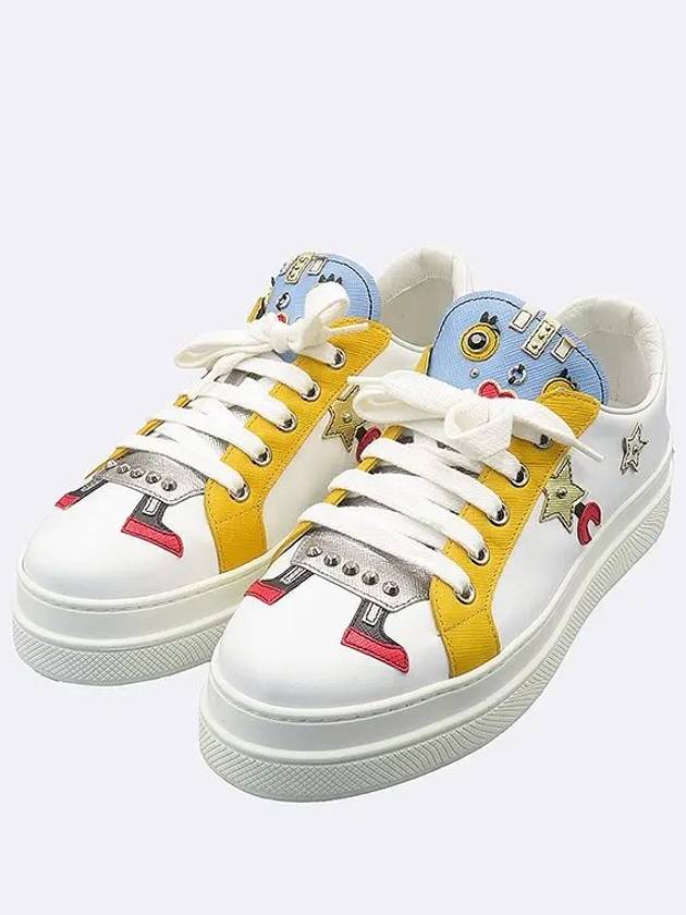 1E461I White Color Saffiano Leather Blended ROBOT Double Sole Low Top Women s Sneakers Size 39 - PRADA - BALAAN 5