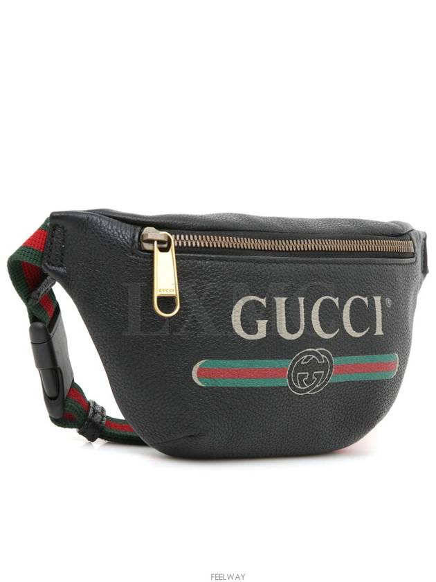 Logo Print Black Leather Belt Bag Waist Hip Sack 527792 - GUCCI - BALAAN 4