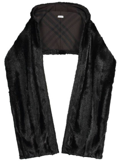 Fake Fur Hooded Scarf Black - BURBERRY - BALAAN 2