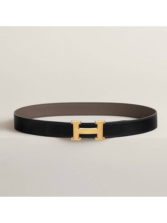 Black Etope Gray H Double Sided Belt 95 34 35 inches 32mm Gold Matte - HERMES - BALAAN 1