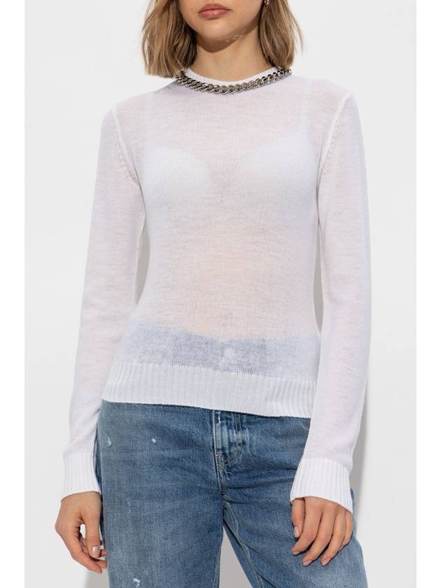 Stella McCartney Sweater With Decorative Chain At Neckline, Women's, White - STELLA MCCARTNEY - BALAAN 3