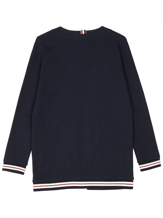 Cricket Stripe Lightweight Textured Cotton V-Neck Cardigan Navy - THOM BROWNE - BALAAN 3