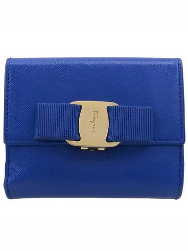 Ferragamo 22 A926 Blue Color Saffiano Leather Vara Decorated Bicycle Wallet - SALVATORE FERRAGAMO - BALAAN 1