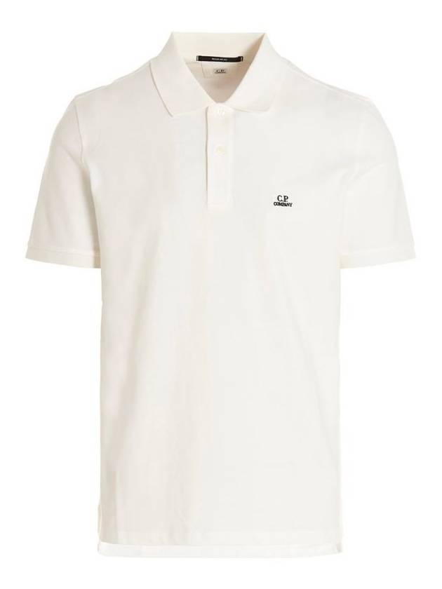 Men's Logo Embroidered Stretch Short Sleeve Polo Shirt White - CP COMPANY - BALAAN.