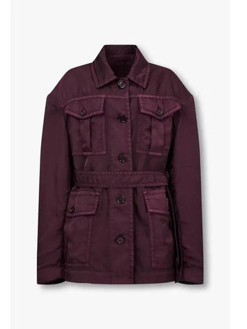 Women s Belted Glossy Pocket Jacket China Plum - DRIES VAN NOTEN - BALAAN 1